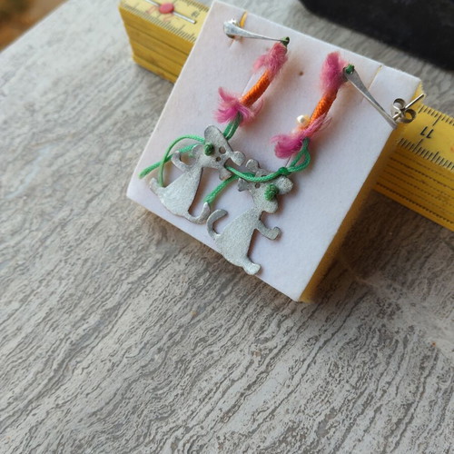 Silver earrings mouse, like new, multicolor