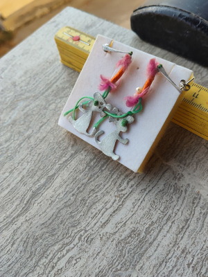 Silver earrings mouse, like new, multicolor