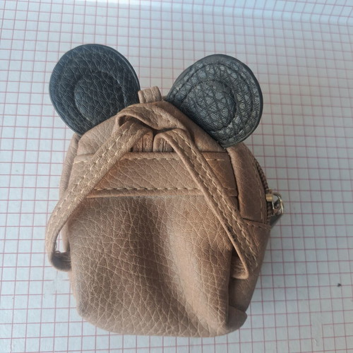 Coin purse used in mini backpack shape with decorative ears and letter M
