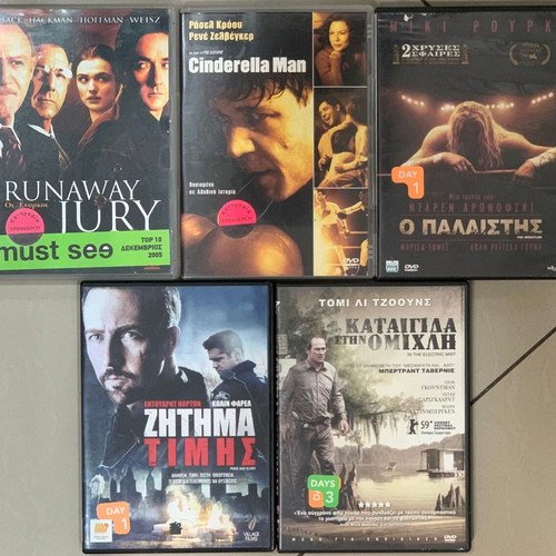 Collection of 5 used DVDs with subtitles: Runaway Jury, Cinderella Man, The Wrestler, Pride and Glory, In the Electric Mist