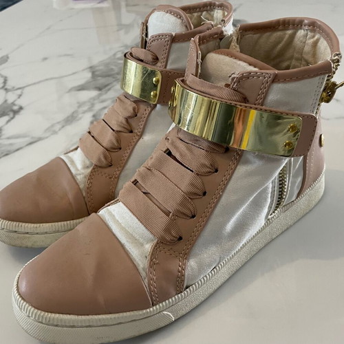 Sneakers BSB No39 used, white and nude, suede and leather