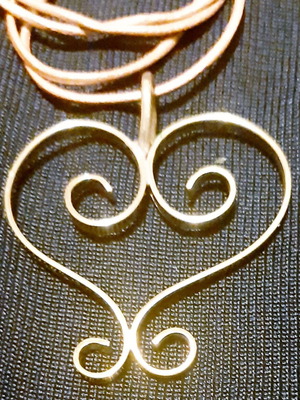 Minoas copper heart necklace with genuine leather and silver