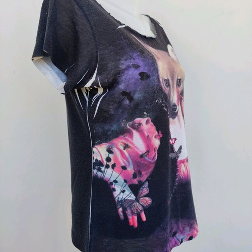 Blouse used black with design, size M