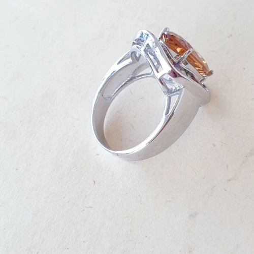 Oval Stainless Steel Ring with Multicolored Cubic Zircon Stones like new