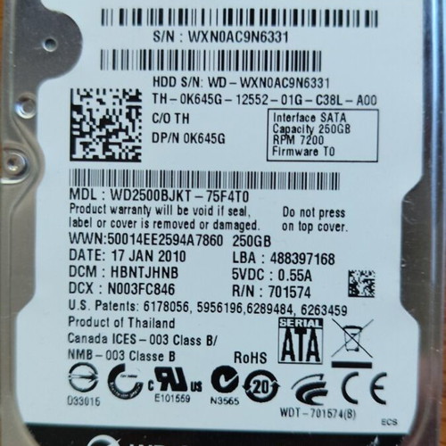 WD Black HDD 2.5 inch 250GB like new