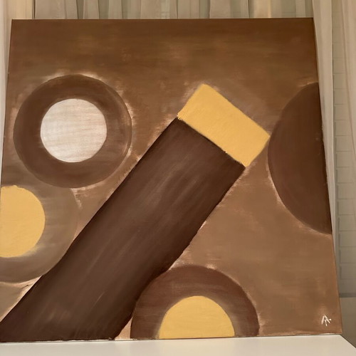 Painting on canvas used, oil paint, 90x90 cm, brown and beige colors