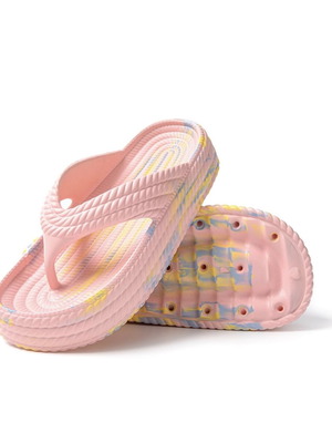 Women’s flip flops summer platform slippers used, pink multicolor