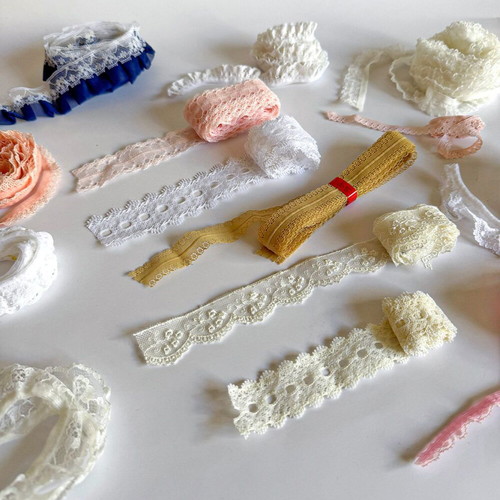 Lace bundle used, 15 pieces for sewing in various colors and sizes