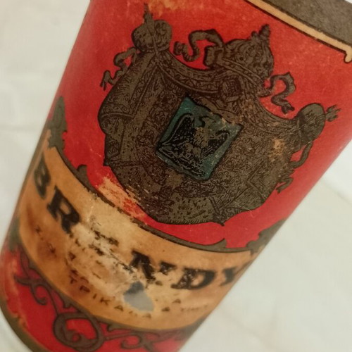 Vintage 3 Star Brandy Bottle empty, label damaged