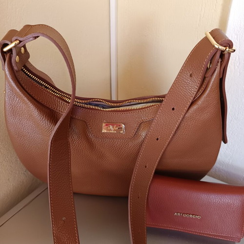 Versace leather bag and wallet set new, brown