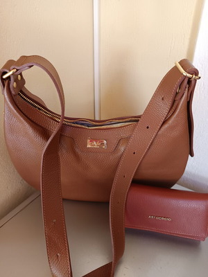 Versace leather bag and wallet set new, brown