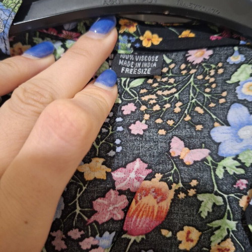 Dress with lace used, black floral pattern, one size