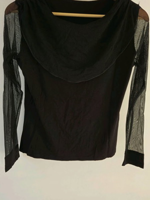 Long-sleeve black blouse like new with mesh turtleneck, size M