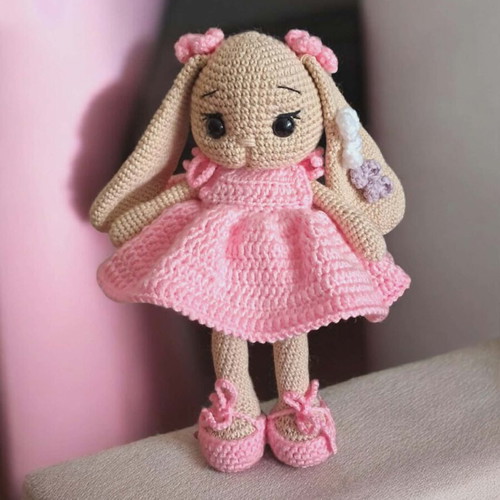 Amigurumi bunny doll new with pink dress