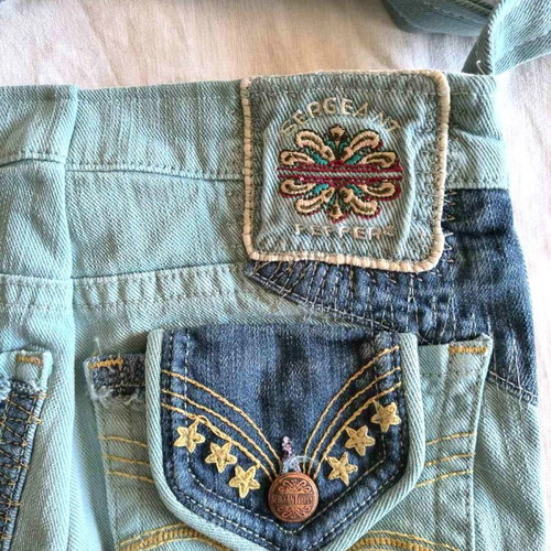 Χειροποίητη self-made τσάντα ώμου από jean τιρκουάζ καινούργια