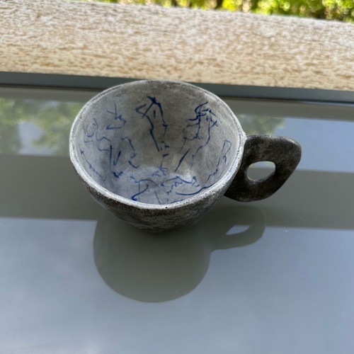Handmade ceramic cup with sculptural handle new