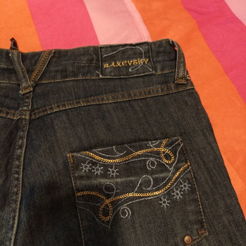 Raxevsky jeans small, like new, blue with embroidery and fades