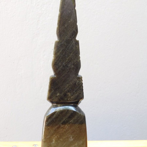 Handmade Maya Aztec Statue from Gold Sheen Obsidian, like new