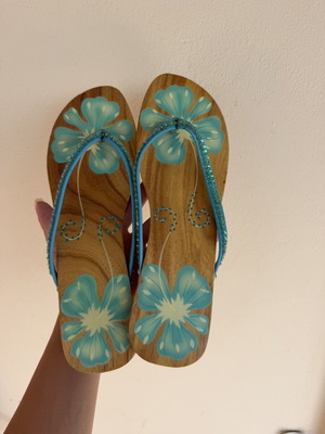 Wooden slippers size 41 with turquoise flowers new