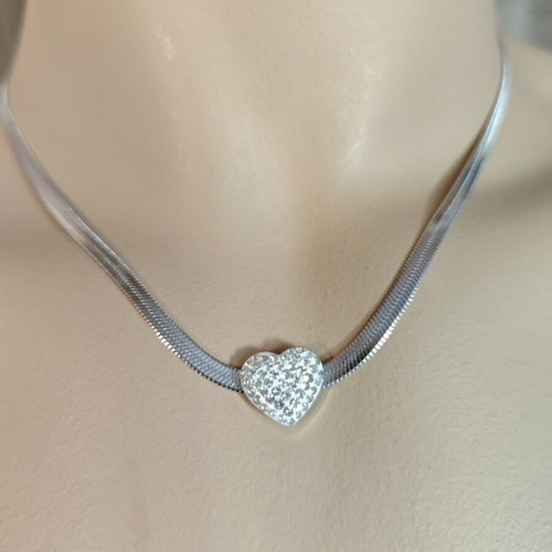 Steel necklace with heart pendant, new