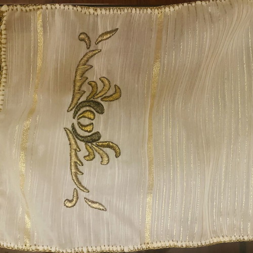 Small handmade embroidered table runner with lace, like new