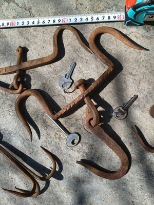 Butcher hooks set of 4 used vintage forged metal
