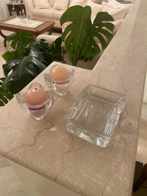 Glass ashtray and candle holders set like new