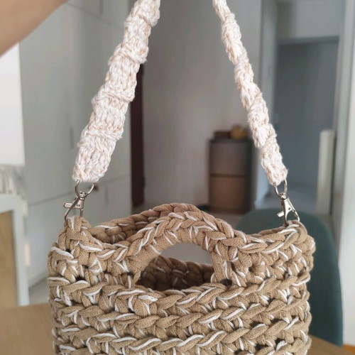 Mini crochet handbag new, beige shoulder bag with detachable strap
