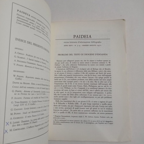 Paideia magazines used, 2 issues 1966 and 1971, Italian