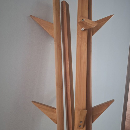 WENKO Mikado Bamboo clothes rack used, foldable with 8 hooks