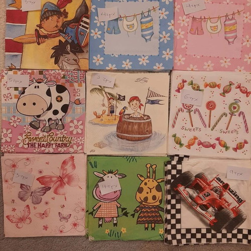 Decoupage napkins used, all together