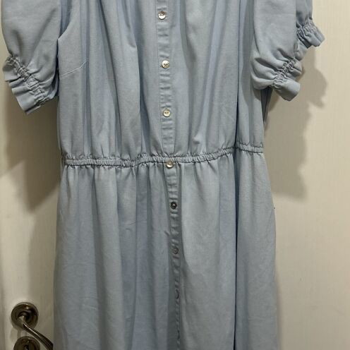 Light blue maxi dress plus size, linen cotton viscose blend