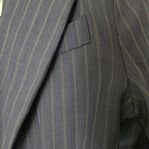 Striped suit with belt, new, blue