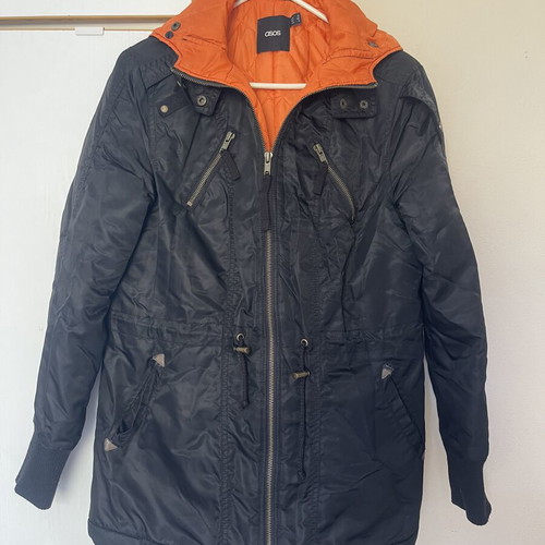 ASOS parka size S, black and orange