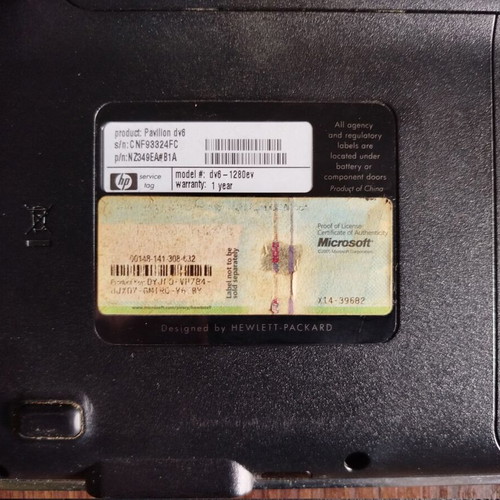 HP DV6-1280EV laptop used for parts