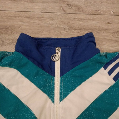 Adidas vintage track jacket used, white, blue and teal, 90s