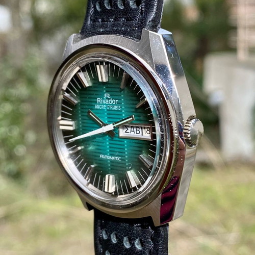 Rivador Vintage automatic watch new, green dial, stainless steel