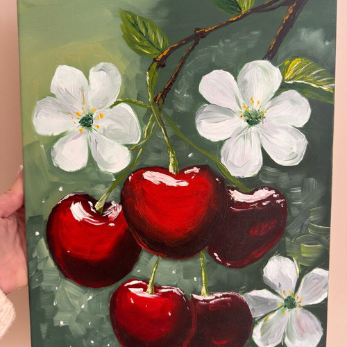 Cherry painting new, oil on canvas, 30x40 cm