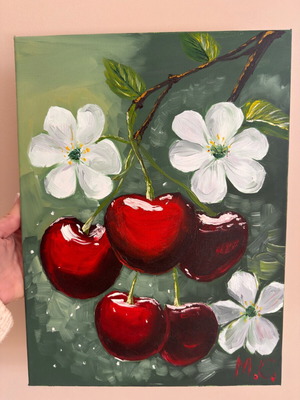 Cherry painting new, oil on canvas, 30x40 cm
