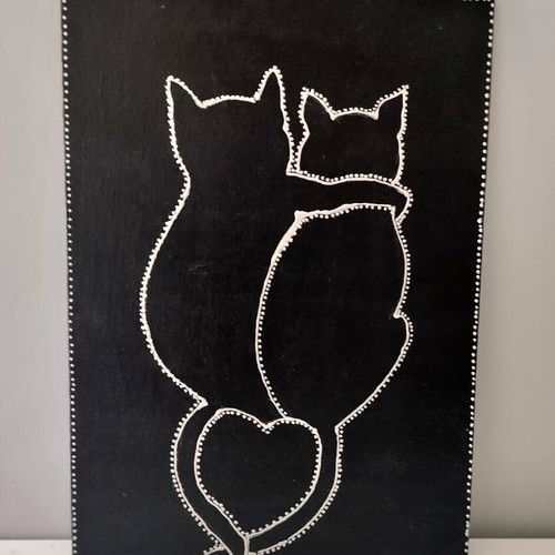 Minimal art painting on canvas with acrylics black and silver 18x26 cm