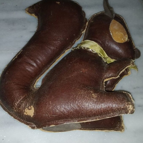Vintage large leather squirrel doll used, 1960s