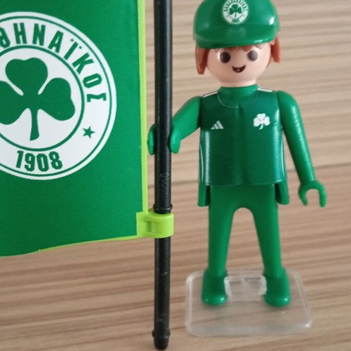 Playmobil Panathinaikos Football Fan Figure like new with flag and cap