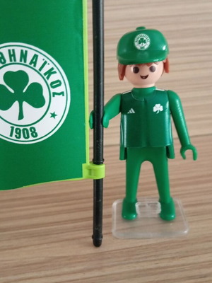 Playmobil Panathinaikos Football Fan Figure like new with flag and cap
