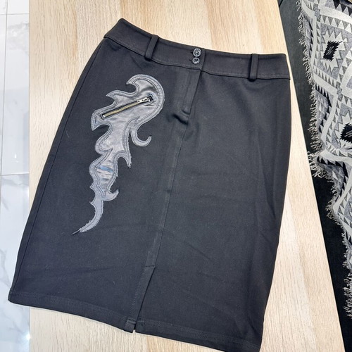 RANNIA black skirt with faux leather and zipper, size 38, used