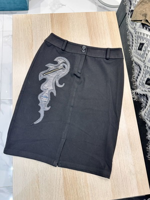 RANNIA black skirt with faux leather and zipper, size 38, used