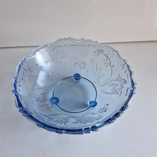 Vintage glass fruit bowl in blue color like new
