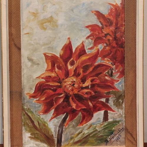 Oil painting used 1955 by V. Chortaridis, floral theme