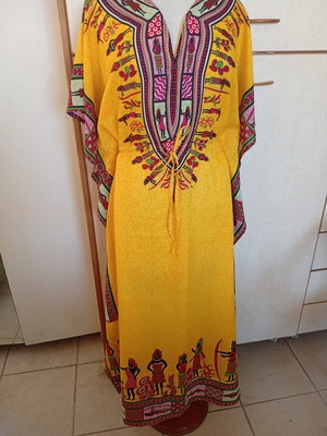 Καφτάνι μακρύ made in India καινούργιο, one size, πολύχρωμο κίτρινο