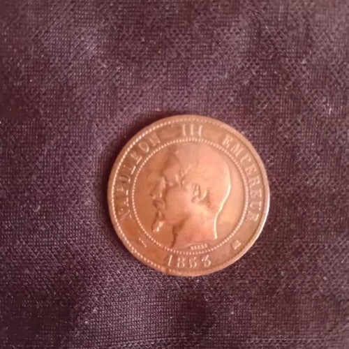 French 10 Centimes Coin 1853A used, bronze Napoleon III