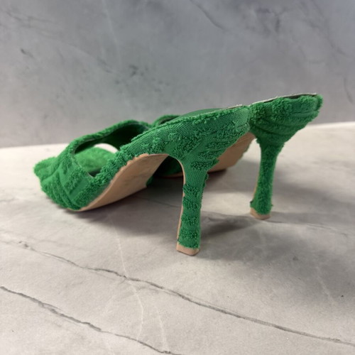 Emerald Green Terry Towelling Square-Toe Heeled Mules Size 38 like new